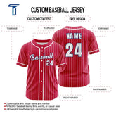 Custom Red White Pinestripe Button Down Baseball Jersey
